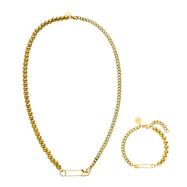 Purelei Kipi Schmuckset (Gold), Unisex Schmuckset aus langlebigem Edelstahl, Wasserfeste Halskette und Ohrringe mit Stecknadel für Damen und Herren im Sale